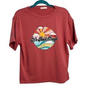 Romwe No Bad Days Short Sleeve Shirt Red Size Small